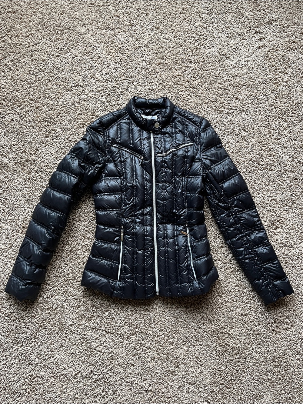 Laundry By Shelli Segal Shiny Black Down Quilted Puffer Jacket size small